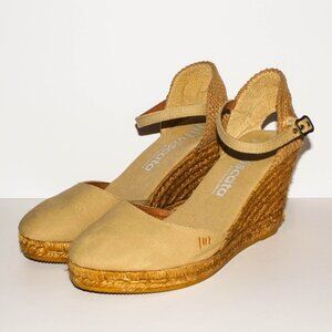 Beige Canvas Espadrille Wedges